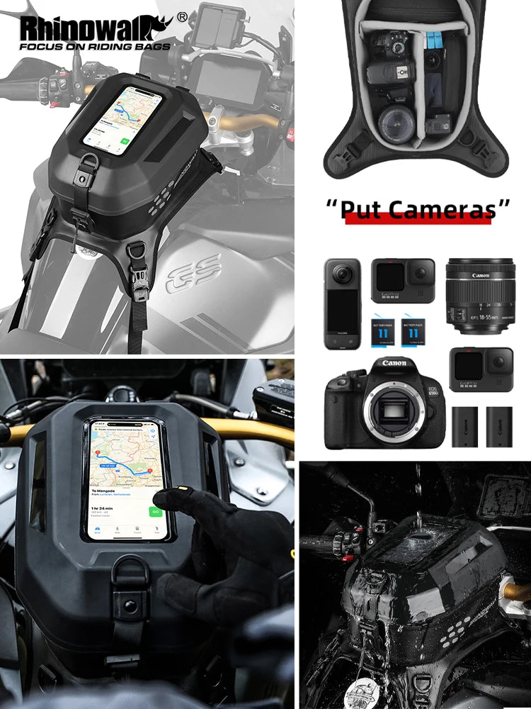Rhinowalk Tank Bag 5.6L – Carcasa Rígida, Impermeable, Soporte Táctil para Teléfono
