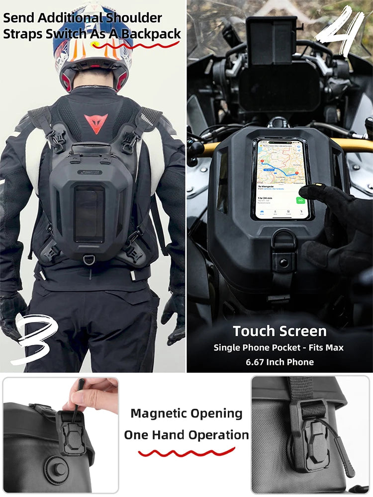 Rhinowalk Tank Bag 5.6L – Carcasa Rígida, Impermeable, Soporte Táctil para Teléfono