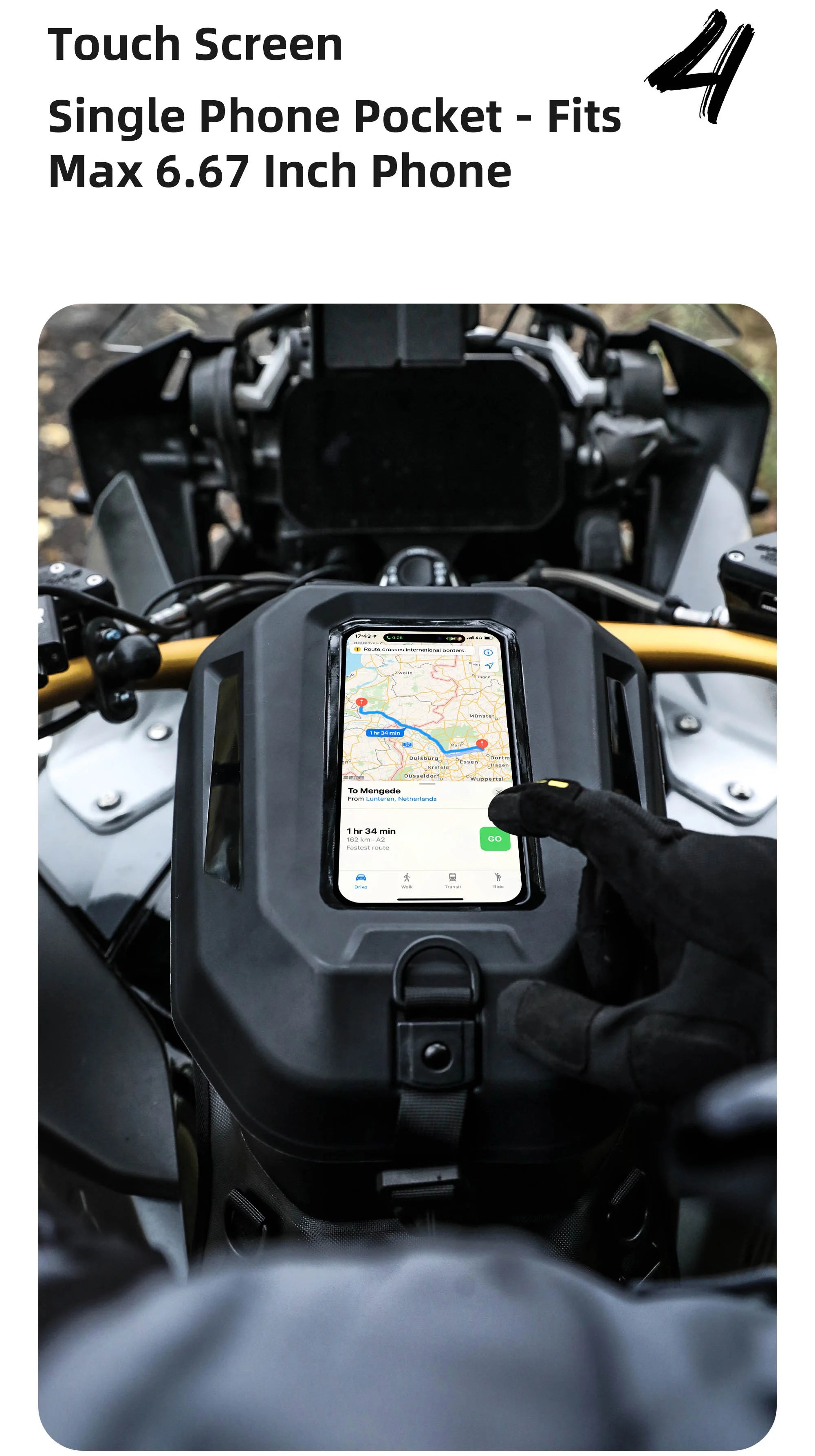 Rhinowalk Tank Bag 5.6L – Carcasa Rígida, Impermeable, Soporte Táctil para Teléfono