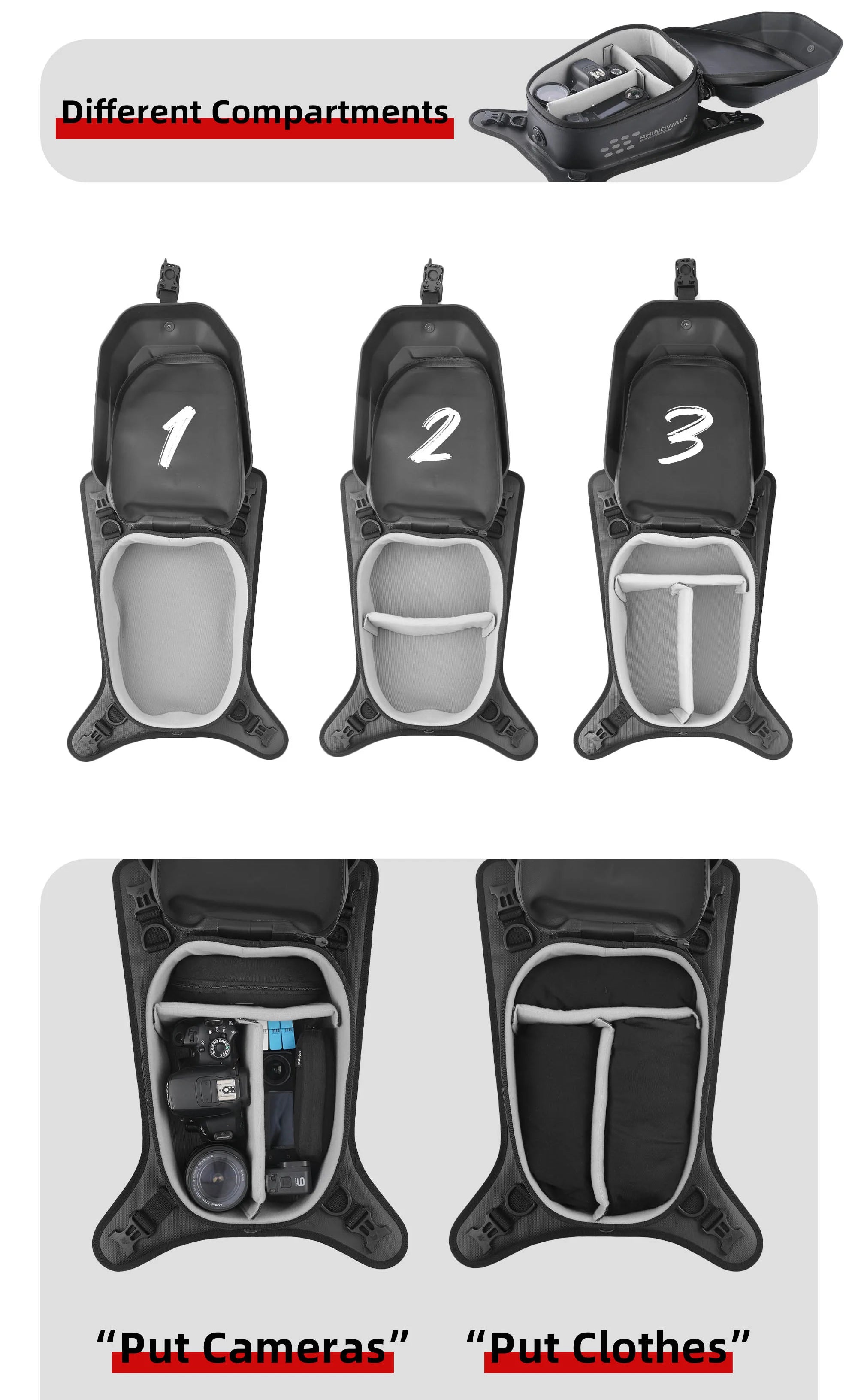 Rhinowalk Tank Bag 5.6L – Carcasa Rígida, Impermeable, Soporte Táctil para Teléfono