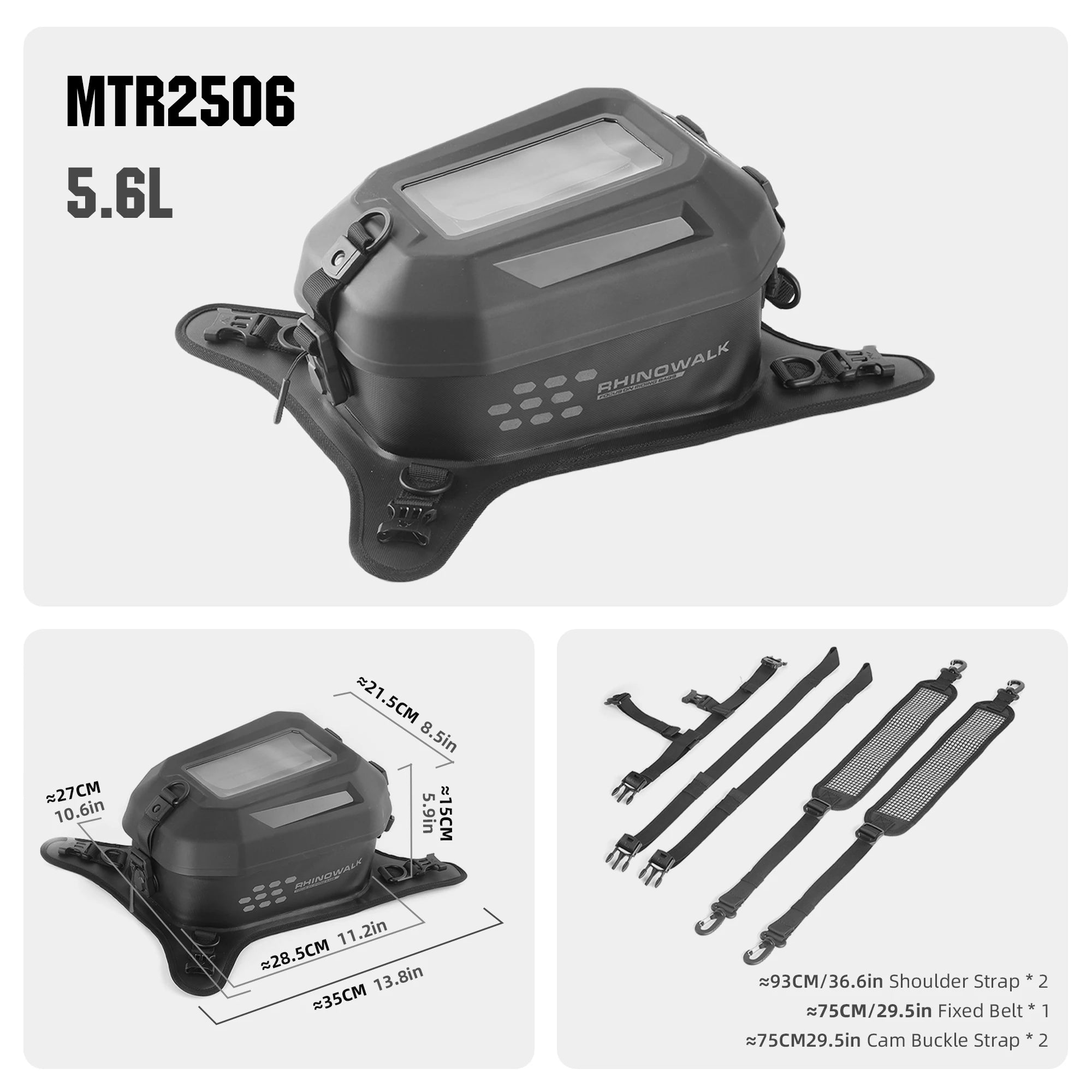 Rhinowalk Tank Bag 5.6L – Carcasa Rígida, Impermeable, Soporte Táctil para Teléfono