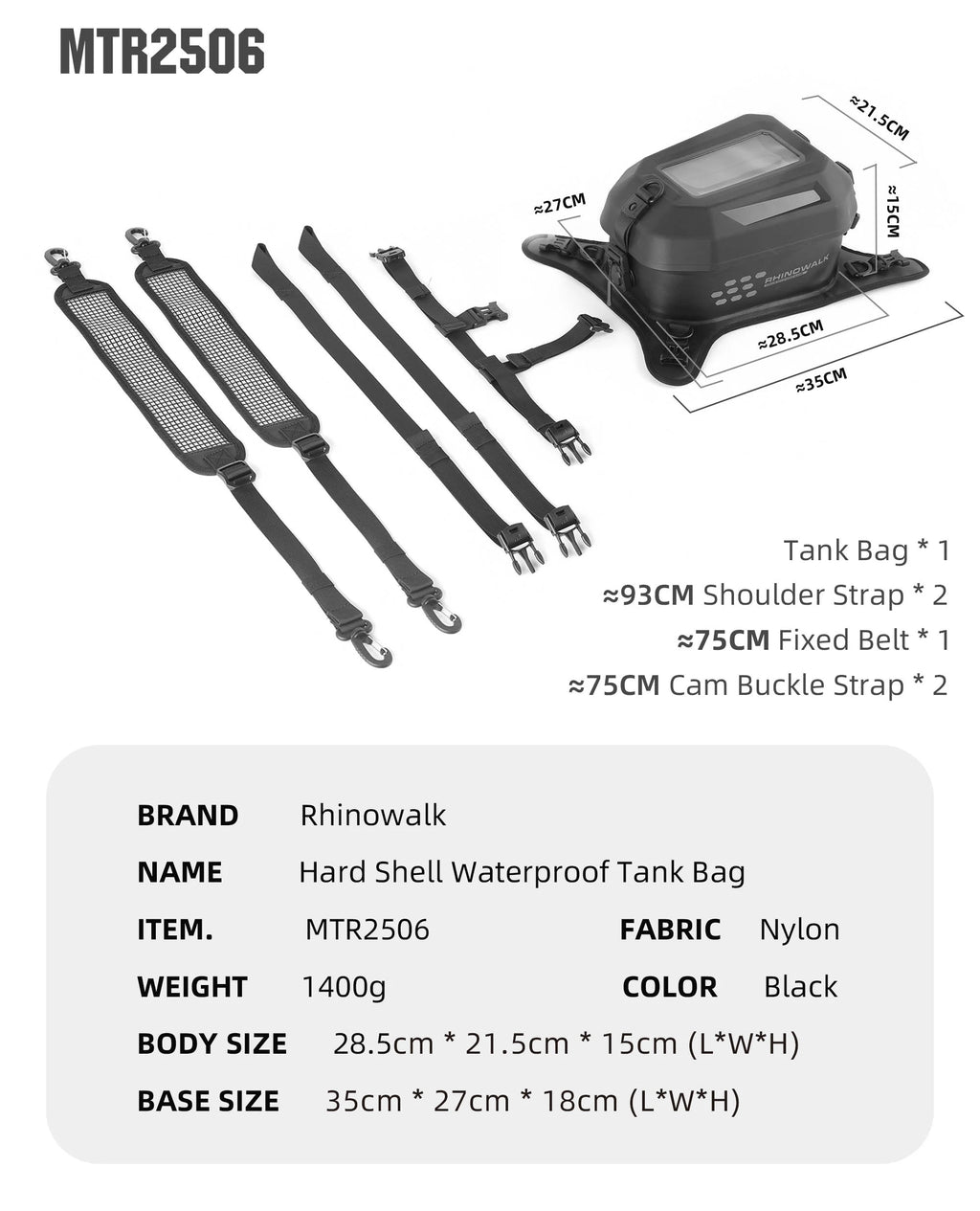 Rhinowalk Tank Bag 5.6L – Carcasa Rígida, Impermeable, Soporte Táctil para Teléfono