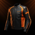 Chamarra de Moto Premium Piel MOTO66 negro con acento naranja