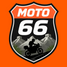 Logo with 'Moto 66' text and a silhouette of a person on a motorcycle against a mountainous background.